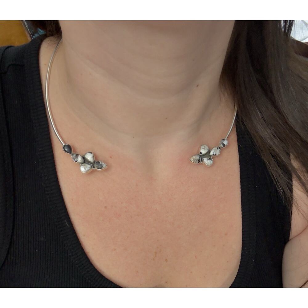 Native American Sterling Silver Half Cluster White Buffalo Choker Necklace